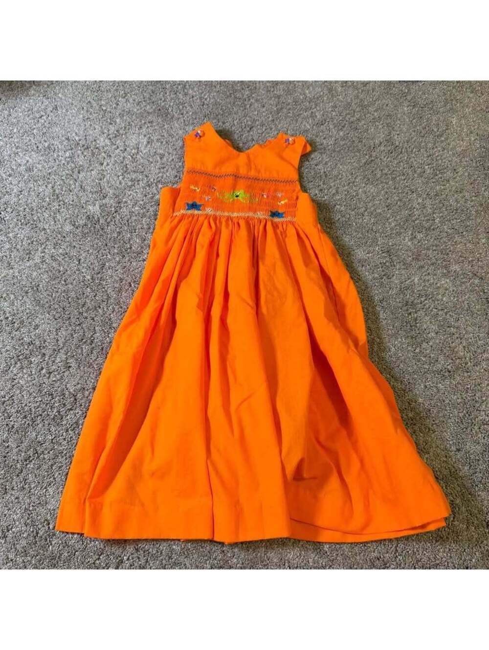 Handmade Girls Orange Smocked Ocean Theme Dress size Small